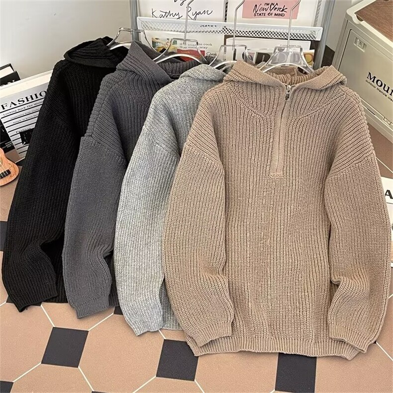 cleanfit半拉链连帽毛衣男秋冬季韩系宽松高级感针织衫M281/P55,男装针织衫/毛衣,星座506B
