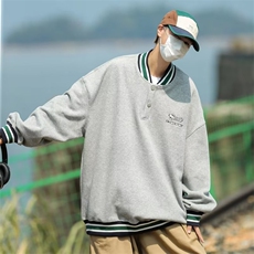 春季oversize宽松潮流撞色上衣美式复古棒球领卫衣男W6982-P40，男装卫衣，星座512-3