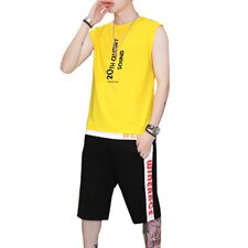 夏季新款男时尚无袖背心两件套休闲短裤套装A158-T134，男装套装，星座310B-3