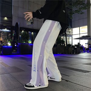 韩版直筒排扣开叉运动裤九分裤哈伦裤春秋季港风休闲裤 K1393-P38图片