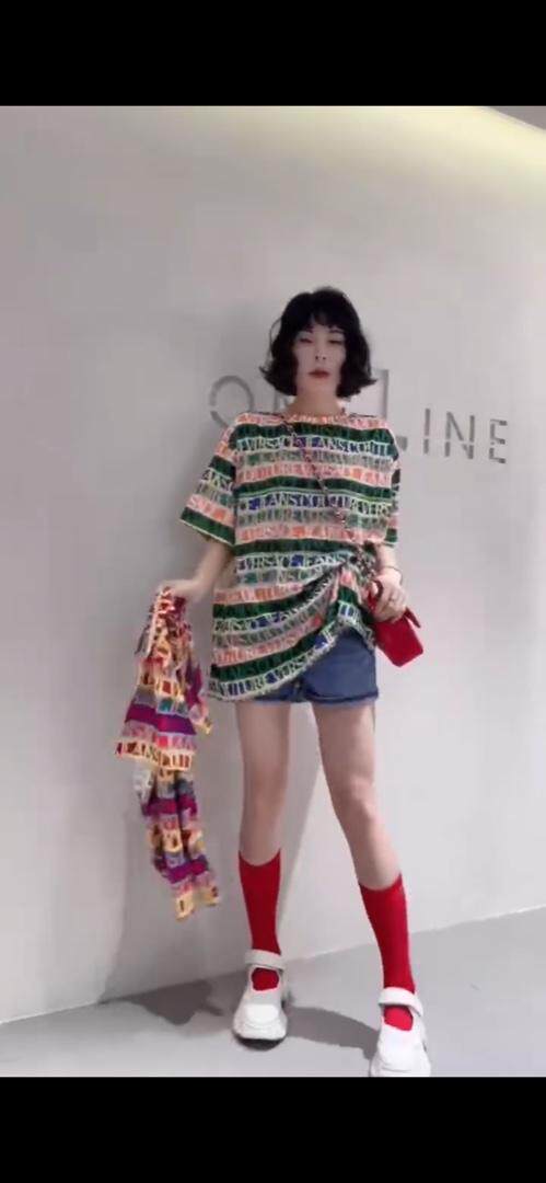 夏季新款侧边开叉大板T，其它，月光水岸