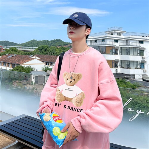 男士套头卫衣圆领港风ins潮宽松卡通印花男潮流外套A071-W550-P35,男装卫衣,电商A071
