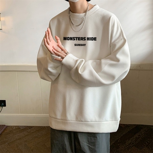 字母印花华夫格卫衣男春秋潮牌oversize美式复古重磅内搭圆领衣服图片