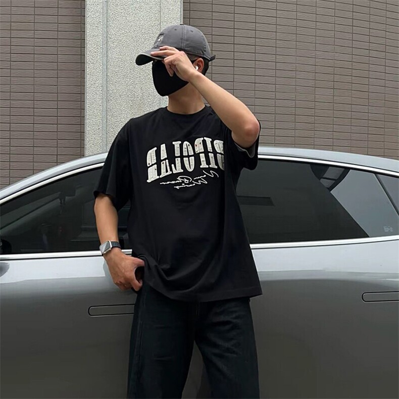 万针全刺绣工艺抖音得物高品质260克重磅纯棉双纱美式高街短袖T恤,男装T恤,电商A486-1