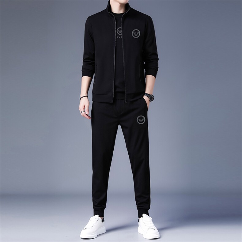 三件套男士春季新款休闲套装一套卫衣服潮流宽松百搭纯色外套男装图片