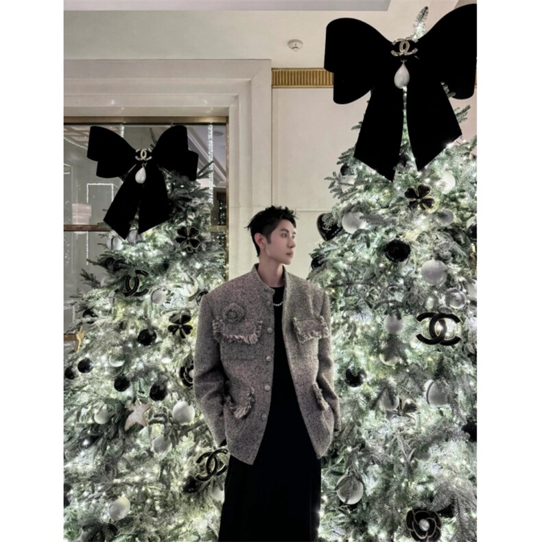 现货自制款抖音质量设计款拉毛胸花小香风夹克，男装夹克，星座910A