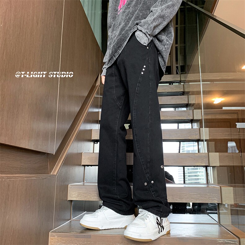 B221美式ins高街暗黑小众个性铆钉小脚牛仔裤LK23142-P65控88,男装牛仔裤,电商B221
