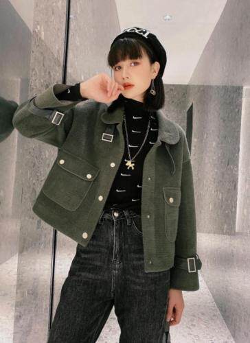 时尚洋气翻领机车短外套夹克外套，女装短外套，茗格拉