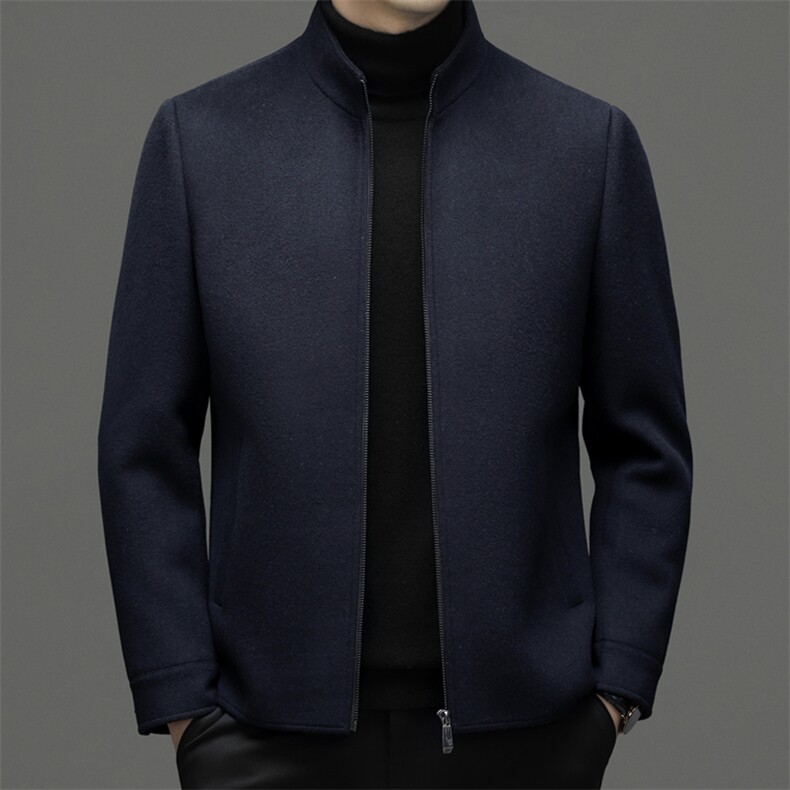 2024秋冬款双面尼大衣男士短款商务休闲装爸爸立领毛呢外套保暖，男装毛呢大衣，钱塘6003（原4033）