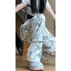YK86056-P29聚酯纤维冰丝扎染印花长裤抽绳腰裤子夏季，男装休闲裤，电商A086-1