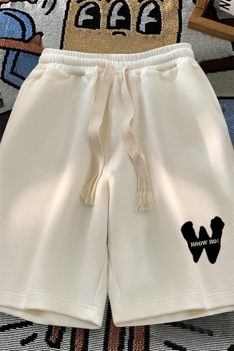 24新款夏季休闲宽松直筒W印花华夫格短裤HK105-p25控38,男装牛仔裤,星座508（原C305）