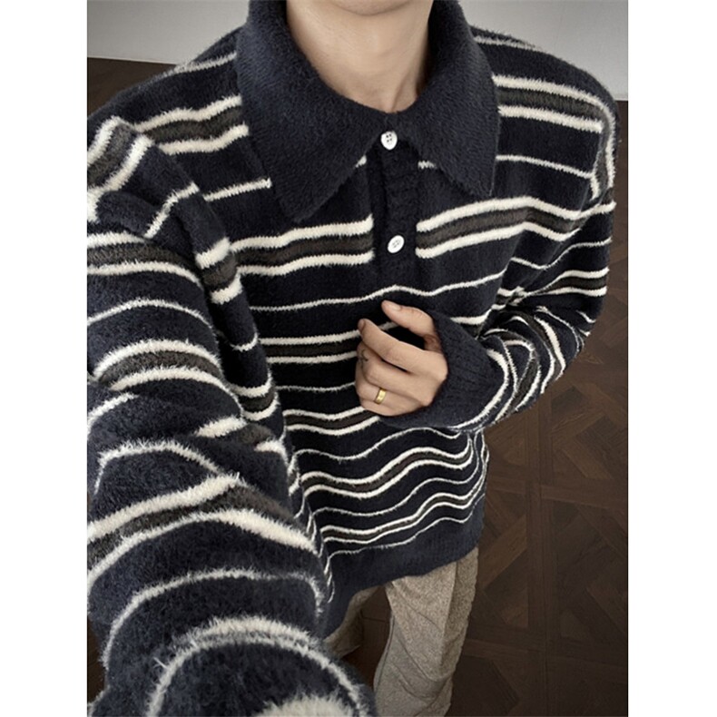 条纹针织衫男翻领冬季polo衫上衣男士长袖毛衣衣服M5156,男装针织衫/毛衣,星座1116A（原606A-3）