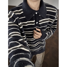 条纹针织衫男翻领冬季polo衫上衣男士长袖毛衣衣服M5156，男装针织衫/毛衣，星座1116A（原606A-3）