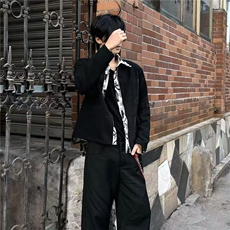 网新中式水墨花内假两件拉链衬衫夹克Cleanfit秋春立体双面外套，男装衬衫，星座610B-1