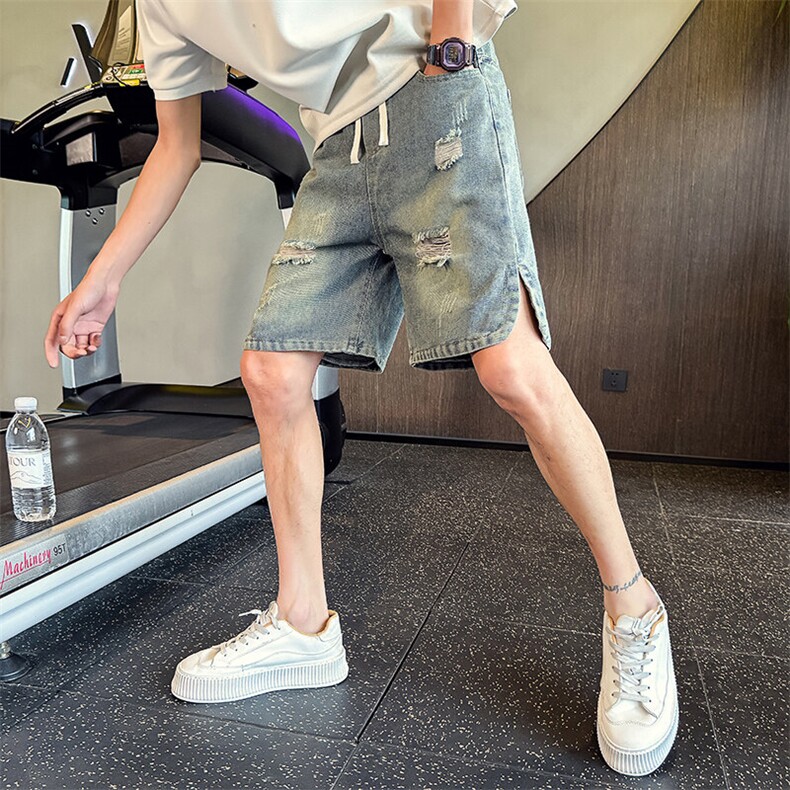 ND95-P55乞丐破洞牛仔短裤男宽松潮流痞帅五分裤夏季新款中裤，男装牛仔裤，星座215（原电商B249）