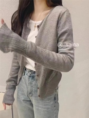 针织衫女宽松开衫女外搭短款上衣长袖空调衫，女装针织衫/毛衣，半城羊绒