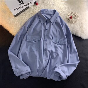 2025春夏季新款港风男纯色长袖休闲衬衫上衣D201-DM77-P45，男装衬衫，电商D321-1