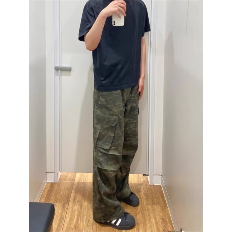 W10171-P63网图现货美式复古扎染迷彩裤潮牌阔腿褶皱伞兵工装裤，男装工装外套，星座1608-2