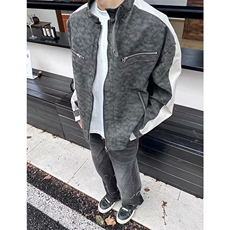 美式复古机车磨砂拼皮潮牌立领棒球服飞行皮衣夹克外套JK3606-P85，男装皮衣，星座310A-4