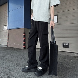 现货100棉双色立体褶皱工装裤直筒版型男女同款休闲裤纯棉101P55