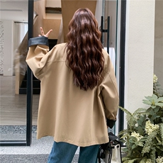 PU皮翻领卡其色风衣外套女春秋2025新款小个子大衣英伦风流行爆款，女装风衣，浙宝208