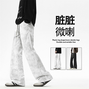 美式潮牌脏脏裤子男秋季高街运动裤子宽松微喇裤WK150-特批25图片