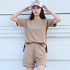 松紧腰潮流休闲纯色气质短袖字母2020年夏季套装/套裙，女装套装/套裙，凯瑟曼