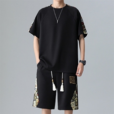 刺绣休闲运动套装短裤夏季T恤套装拼接两件套潮A266-TZ9958-P50，男装牛仔裤，电商A266