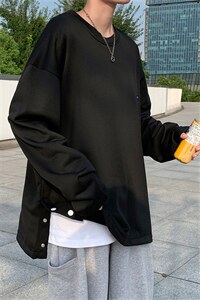 2021秋季新款长袖t恤男打底衫网红款排扣开叉上衣体恤衫 T736-P28图片