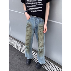 DXK5505-P52牛仔裤男夏季新款美式复古潮牌破洞直筒裤子水洗长裤，男装牛仔裤，星座603-2