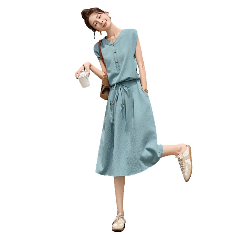 现货连衣裙女2026年夏季新款女装时尚休闲宽松棉麻连衣裙,女装连衣裙,关键词