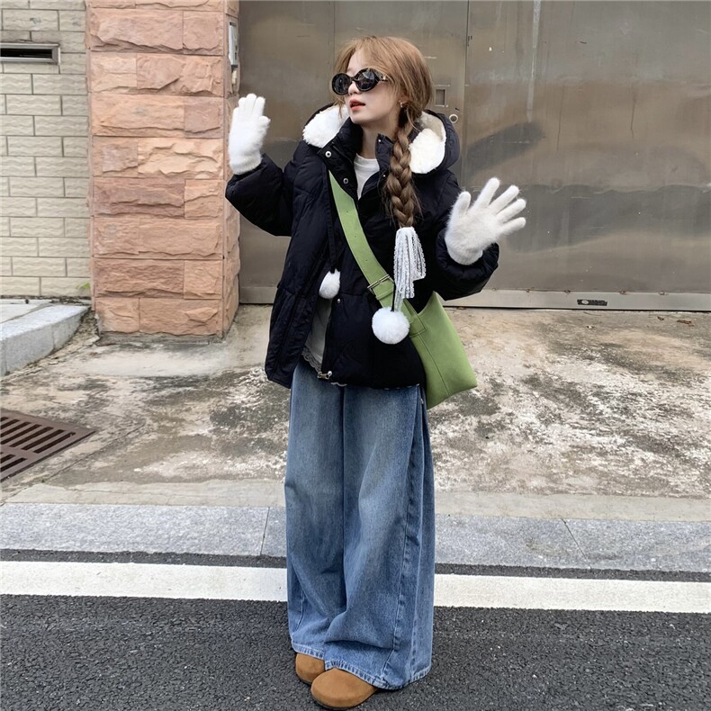 A565-P100 羊羔毛拼接棉服短款2025冬新款韩版加厚外套图片