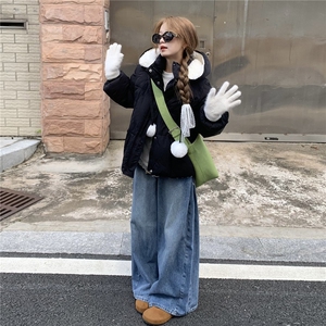 A565-P100 羊羔毛拼接棉服短款2025冬新款韩版加厚外套图片