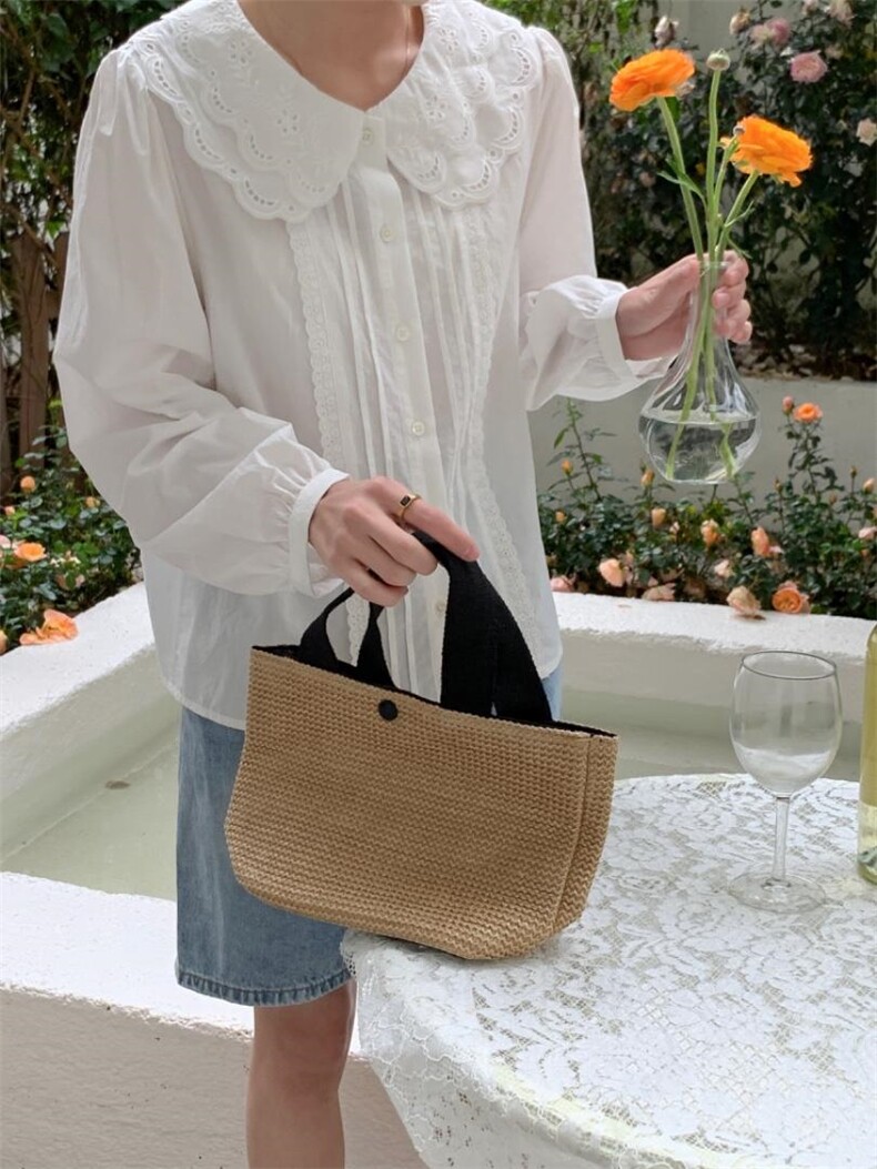 甜美双层花边娃娃领衬衫，女装衬衫，DAP