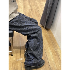 不是网图！！！N113-P55-复古豹纹印花宽松直筒牛仔裤高街休闲裤，男装休闲裤，电商B327