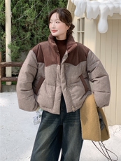 欧货高端拼接撞色羽绒服女冬季2025新款加厚保暖立领白鸭绒短外套，女装羽绒服，琦鑫阁（原依鑫阁）