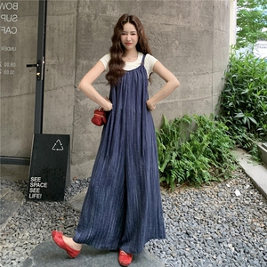 法式复古扎染休闲背带裤女2025夏季新款慵懒风时尚高级感阔腿裤图片