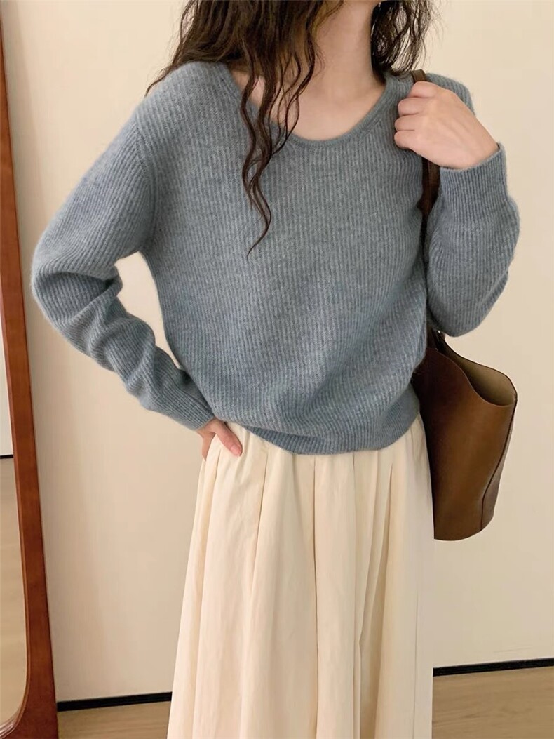 韩版修身显瘦气质V领羊毛衫时尚百搭保暖针织衫,女装羊毛衫,圣旺供货