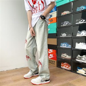 裤子男高街ins潮牌vibe美式牛仔裤女宽松直筒刺绣街头风N9305-P40图片