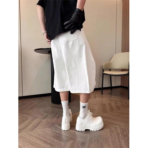 夏季褶皱设计感休闲中裤男美式痞帅高级感黑白宽松七分裤 DK52图片
