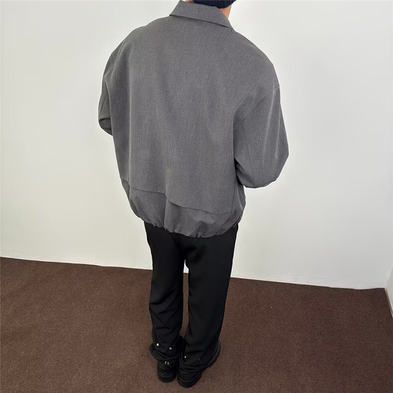 A170-P59春季美式潮流重磅空气层开衫夹克男纯色宽松休闲翻领,男装T恤,电商B323A