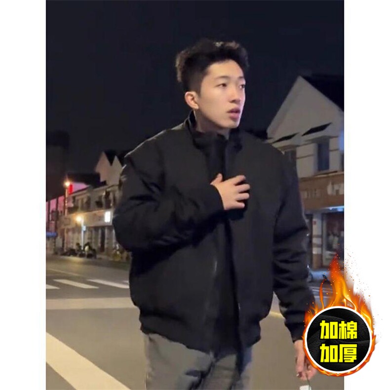 现货秋冬季美拉德立领飞行立领夹克boxy廓形棉衣高街加厚加棉外套图片
