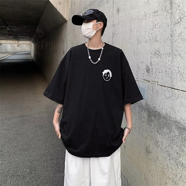 陈奕迅同款纯棉刺绣文艺ins潮新款潮流男时尚潮圆领短袖Q06P35图片