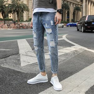 【主推款】新款破洞牛仔裤男修身小脚裤韩版九分牛仔裤K819-P42图片