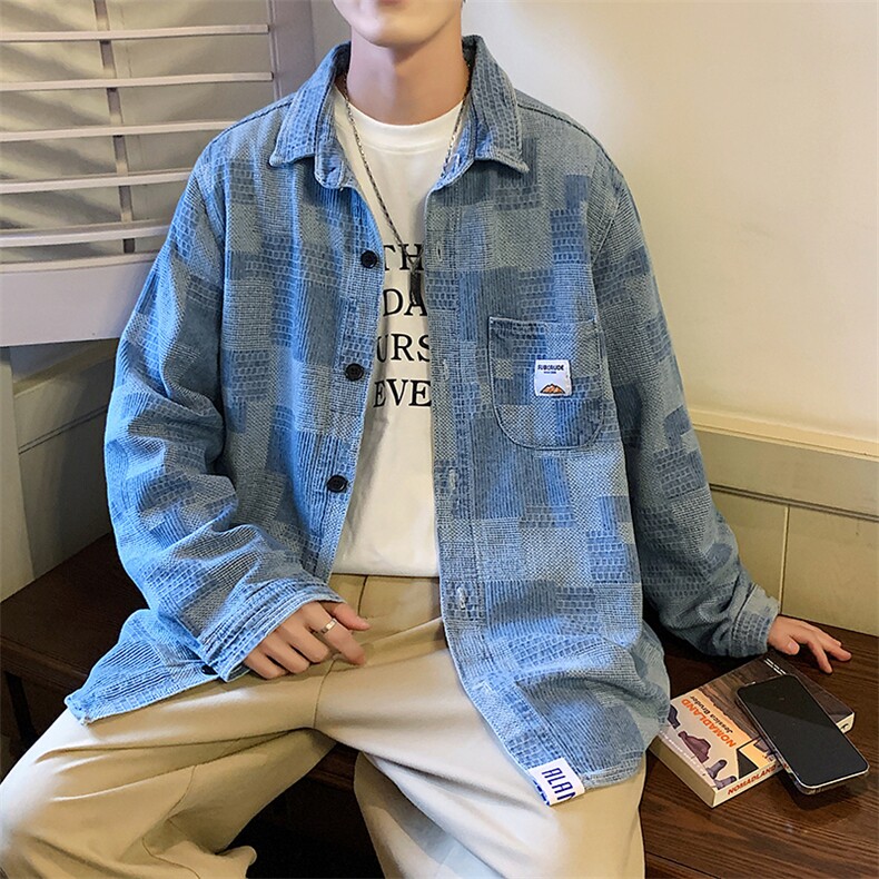 美式复古格子牛仔夹克男女长袖ins潮牌宽松休闲工装上衣JK896-P55,男装夹克,星座1103-3