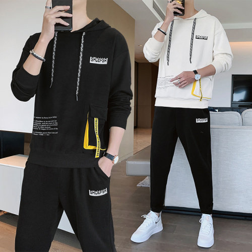 新款男士潮流连帽套头两件套青少年休闲运动卫衣套装男TZ778P65图片