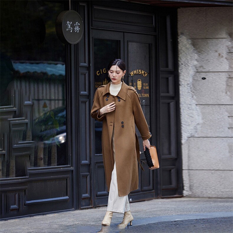 2024秋冬季新款女装赫本风毛呢外套女中长款法式复古呢子，女装双面呢大衣，怡欣双面呢工厂店