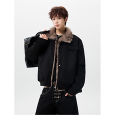 MFDD003-特P113美式麂皮绒毛领短款棉服男加绒棉衣加厚外套，男装棉衣，星座712A-1