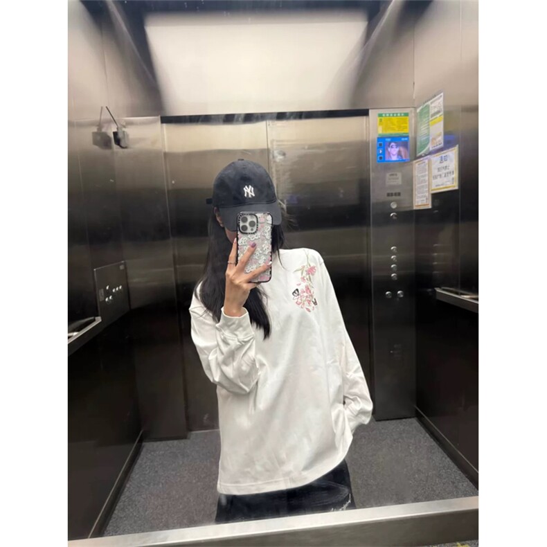 网图有货美式花卉刺绣长袖男女宽松纯棉情侣打底上衣A946-P40,男装T恤,星座1505