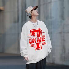 潮流大印花设计宽松圆领卫衣Y129常规版P38加绒版P58蓝色，男装卫衣，电商B219